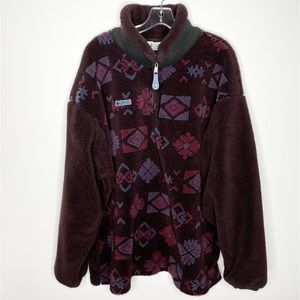 Vintage 90s Columbia mens XL made USA Aztec southwestern deep pile fleece jacket